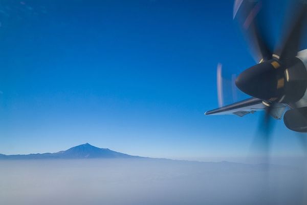 Canary Islands-Tenerife Island-aerial view of El Teide Mountain from propeller-driver airliner